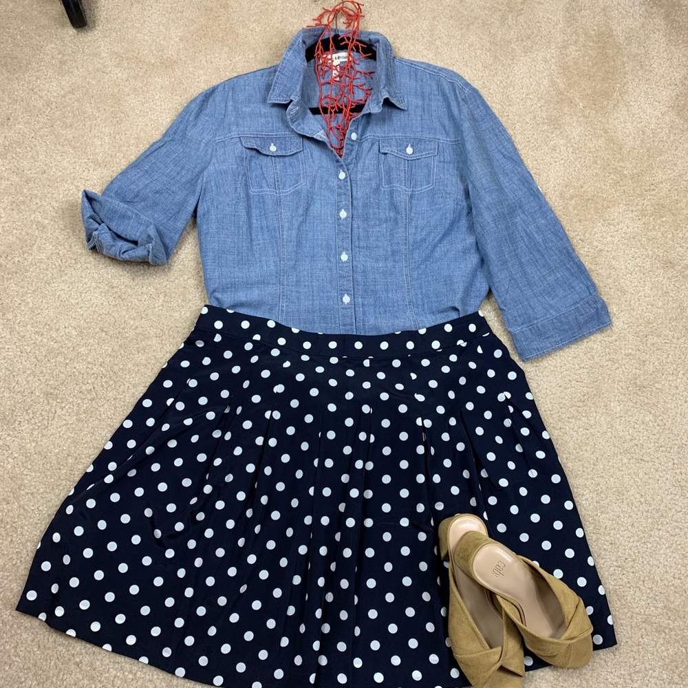 J. Crew Navy Polka Dot Skirt with White Dots